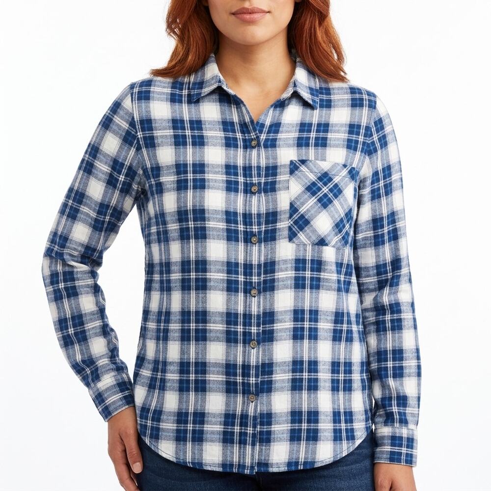 Forever 21 Blue Plaid Button-Up Shirt Women Size S